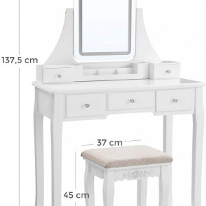 Masuta machiaj cu Oglinda LED si 5 Sertare pentru Cosmetice, Set Masa toaleta 80 cm, Alb, masuta cosmetica, vanity - SEA338 - Img 5