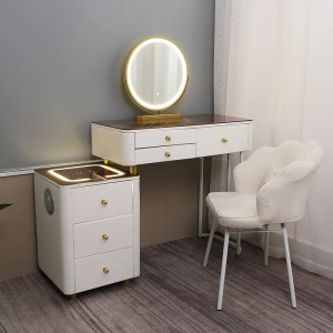 Masuta machiaj cu Oglinda LED si 6 Sertare pentru Cosmetice, Set Masa toaleta 120 cm, Alb, masuta cosmetica, vanity - SEA163 - Img 8