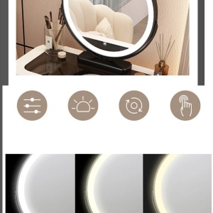 Masuta machiaj cu Oglinda LED si 6 Sertare pentru Cosmetice, Set Masa toaleta 100 cm, Gri, masuta cosmetica, vanity - SEG10 - Img 3