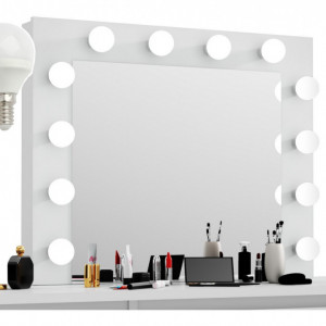 Masuta machiaj cu Oglinda LED si 7 Sertare pentru Cosmetice, Set Masa toaleta 120 cm, Alb, masuta cosmetica, vanity - SEA516C - Img 2