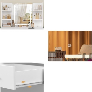 Masuta machiaj cu Oglinda LED si 8 Sertare pentru Cosmetice, Set Masa toaleta 167 cm, Alb, masuta cosmetica, vanity - SEA819 - Img 6