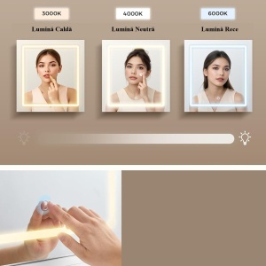 Masuta machiaj cu Oglinda LED si 9 Sertare pentru Cosmetice, Set Masa toaleta 110 cm, Alb, masuta cosmetica, vanity - SEA822 - Img 7