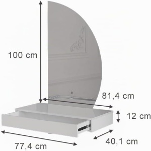 Masuta machiaj cu Oglinda Semiluna LED si 1 Sertar pentru Cosmetice, Set Masa toaleta 80 / 100 / 120 cm, Alb Lucios, masuta vanity, cosmetica - SEA838 - Img 10