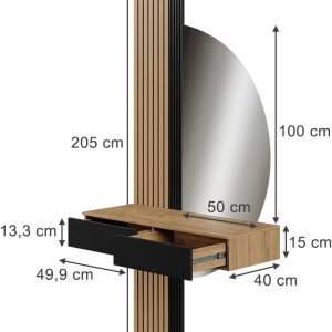 Masuta machiaj neagra cu Oglinda LED si 2 Sertare pentru Cosmetice, Set Masa toaleta 100 cm, masuta cosmetica cu Riflaj, vanity - SEM23 - Img 7