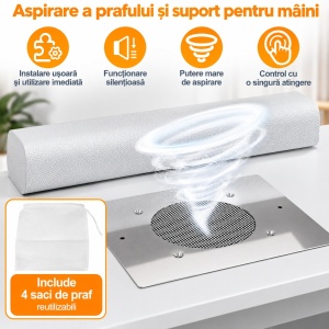 Masuta manichiura Alba / Neagra / Roz, 106 cm, birou, masa cosmetica pentru salon cu Aspirator Incorporat - MANIA212 - Img 8