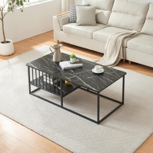 MCAU20 - Masuta de cafea 120 cm, masa pentru living imitatie marmura - Alb - Auriu / Negru - Img 4