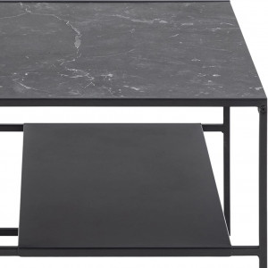 MCN8 - Masuta de cafea, 70 x 70 cm, cu raft, picioare metalice, blat cu Imitatie de Marmura - Negru - Img 5