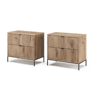 NOM210 - Set 2x Noptiere 66 cm, cu 2 sertare, pentru dormitor - Culoarea Stejar - Negru - Img 6