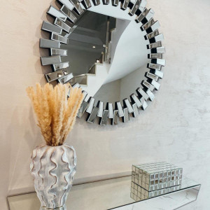 OGG16 - Oglinda ornamentala 92 cm, pentru perete, dormitor, living - Argintie - Img 8