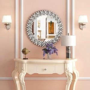 OGG207 - Oglinda ornamentala 45 / 60 / 86 cm, pentru perete, dormitor, living - Argintie - Img 6