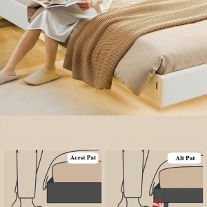 PAA2 - Pat tapitat, 140 / 160 x 200 cm cu USB, USB-C, LED, si Raft - Alb Piele Ecologica - Img 4