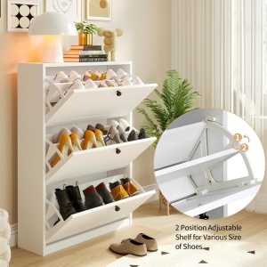 PANA24 - Pantofar cu 3 compartimente, 80 cm, pantofare, depozitare pantofi, mobilier hol - Alb - Img 3