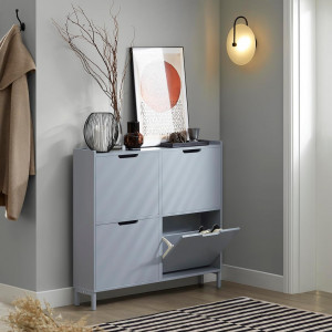 PANG6 - Pantofar 100 cm foarte ingust, 4 compartimente, pantofare, depozitare pantofi, mobilier hol - Gri - Img 8