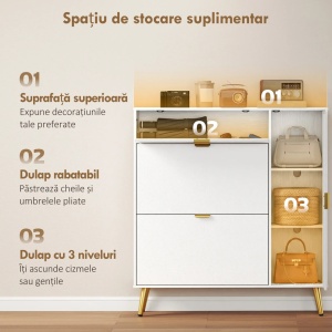 Pantofar alb, 99 cm, pantofare, depozitare pantofi, mobilier hol cu rafturi - PANA40 - Img 4