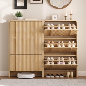 Pantofar maro ingust 70 cm cu 3 compartimente, pantofare cu Riflaje, depozitare pantofi, mobilier hol - PANM10