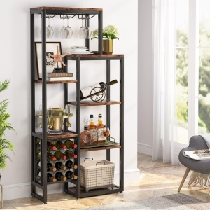 RVI4 - Rafturi Vin pentru, 80 cm, depozitare vin, raft stil industrial, bucatarie, living, dining - Negru Maro / Gri