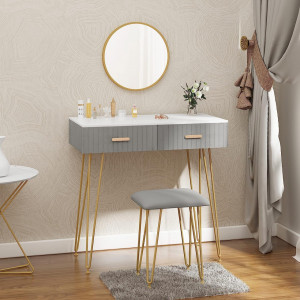 SEG210 - Set Masa toaleta, 80 cm, cosmetica machiaj cu oglinda si scaun, masuta vanity - Gri