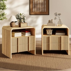 Set 2x Noptiere 55 x 40 x 60 cm, cu 2 sertare si raft, dormitor, Noptiere moderne cu Riflaj - NOM1