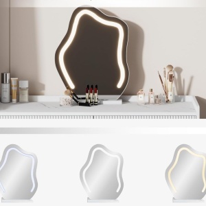 Set Masa toaleta alba, 100 cm cosmetica machiaj, oglinda cu LED, masuta vanity cu Riflaj - SEA490 - Img 4