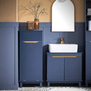 BLUME4 - Set Mobilier Baie Blume 3 piese - masca chiuveta, cos rufe, dulap inalt - Albastru - Img 3