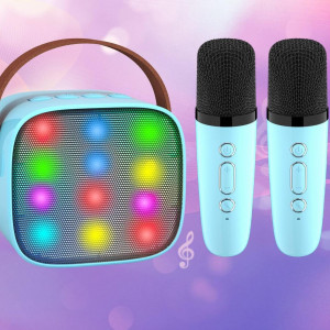 CADC2 - Set Sistem Mini Karaoke si 2 Mini Microfoane, Jucarii copii, Cadou pentru Craciun, Petreceri in familie - Albastru - Img 3