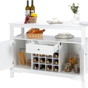 CBA1 - Comoda Bar, 117 cm, depozitare vin, bautura, condimente, dulap cu rafturi bucatarie, living, dining, multifunctional - Alb - Img 2