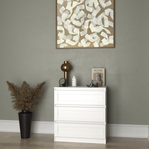 COA511 - Comoda 70 cm, cu 3 sertare, pentru dormitor, living, dining - AlB