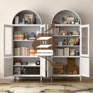 DUA205 - Vitrina 80 cm, Dulap rotund pentru birou, Biblioteca Living, Rafturi Dormitor, Dining, Hol - Alb - Img 4