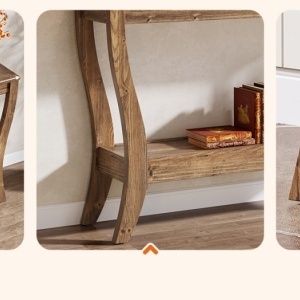 MAM37 - Masa Consola curbata, 105 cm, masuta hol cu raft, living, dining, dormitor - Maro - Img 2