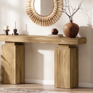 MAM39 - Masa Consola curbata, 120 cm, masuta hol cu rafturi, living, dining, dormitor - Maro - Img 11