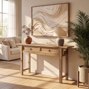 MAM44 - Masa Consola, 160 cm, masuta Hol cu 2 sertare, Lemn, Living, Dining, Dormitor - Maro - Img 2