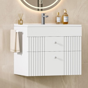 Masca de Chiuveta suspendata, 60 cm cu lavoar ceramic si Riflaj - Mobilier Baie VELORA