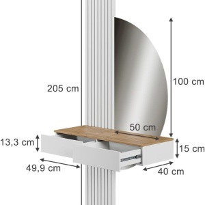 Masuta machiaj alba cu Oglinda LED si 2 Sertare pentru Cosmetice, Set Masa toaleta 100 cm, masuta cosmetica cu Riflaj, vanity - SEA831 - Img 6