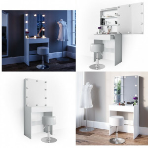 Masuta machiaj cu Oglinda LED si 1 Sertar pentru Cosmetice, Alb, masuta cosmetica, vanity - SEA262 - Img 5