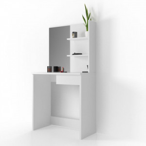 Masuta machiaj cu Oglinda LED si 1 Sertar pentru Cosmetice, Set Masa toaleta 75 cm, Alb, masuta cosmetica, vanity - SEA333 - Img 3