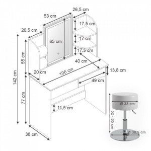 Masuta machiaj cu Oglinda LED si 2 Sertare pentru Cosmetice, Set Masa toaleta 106 cm, Alb, masuta cosmetica, vanity - SEA413 - Img 4