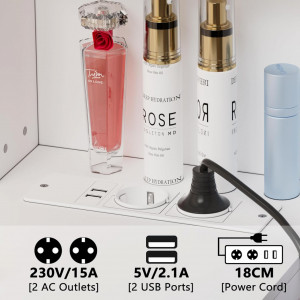 Masuta machiaj cu Oglinda LED si 2 Sertare pentru Cosmetice, Set Masa toaleta 90 cm, Alb, masuta cosmetica, vanity - SEA439 - Img 4
