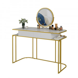 Masuta machiaj cu Oglinda LED si 2 Sertare pentru Cosmetice, Set Masa toaleta 110 cm, Alb, masuta cosmetica, vanity - SEA904 - Img 5