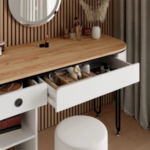 Masuta machiaj cu Oglinda LED si 2 Sertare pentru Cosmetice, Set Masa toaleta 120 cm, Alb, masuta cosmetica, vanity - SEA808 - Img 7