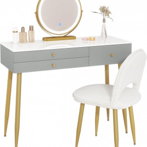 Masuta machiaj cu Oglinda LED si 3 Sertare pentru Cosmetice, Set Masa toaleta 100 cm, Alb, masuta cosmetica, vanity - SEG212 - Img 2