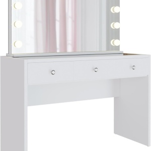 Masuta machiaj cu Oglinda LED si 3 Sertare pentru Cosmetice, Set Masa toaleta 120 cm, Alb, masuta cosmetica, vanity - SEA912 - Img 8