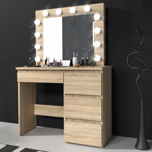 Masuta machiaj cu Oglinda LED si 4 Sertare pentru Cosmetice, Maro, masuta cosmetica, vanity - SEM505 - Img 4