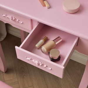 Masuta machiaj cu Oglinda LED si 4 Sertare pentru Cosmetice, Roz, masuta cosmetica, vanity - SER103 - Img 3