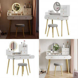 Masuta machiaj cu Oglinda LED si 4 Sertare pentru Cosmetice, Set Masa toaleta 100 cm, Alb, masuta cosmetica, vanity - SEA449 - Img 2