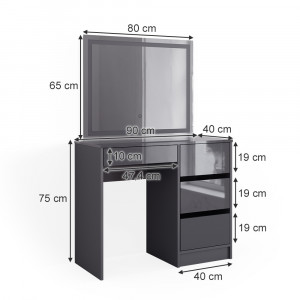 Masuta machiaj cu Oglinda LED si 4 Sertare pentru Cosmetice, Set Masa toaleta 90 cm, Gri, masuta cosmetica, vanity - SEG222 - Img 4