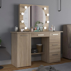 Masuta machiaj cu Oglinda LED si 4 Sertare pentru Cosmetice, Set Masa toaleta 120 cm, masuta cosmetica, vanity - SEM513 - Img 6