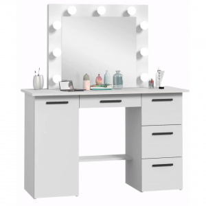 Masuta machiaj cu Oglinda LED si 4 Sertare pentru Cosmetice, Set Masa toaleta 120 cm, Alb, masuta cosmetica, vanity - SEA544 - Img 3