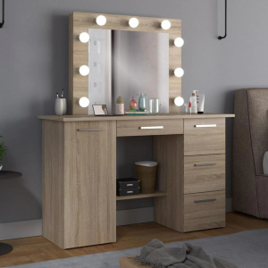 Masuta machiaj cu Oglinda LED si 4 Sertare pentru Cosmetice, Set Masa toaleta 120 cm, masuta cosmetica, vanity - SEM515 - Img 6