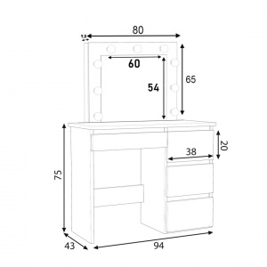 Masuta machiaj cu Oglinda LED si 4 Sertare pentru Cosmetice, Set Masa toaleta 94 cm, masuta cosmetica, vanity - SEM525 - Img 2