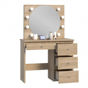 Masuta machiaj cu Oglinda LED si 4 Sertare pentru Cosmetice, Set Masa toaleta 94 cm, masuta cosmetica, vanity - SEM527 - Img 3